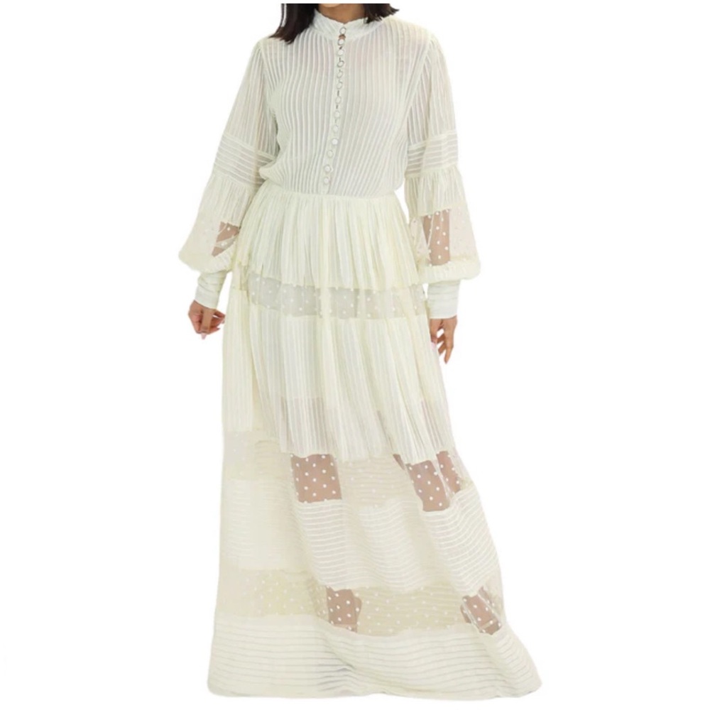 L’Atiste Pleated Polka Dot Mesh Romance Victorian Maxi Dress